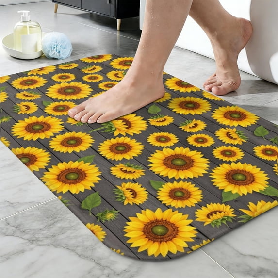 Watering Mat Sunflower and Plank Grey Pattern Non-Slip Bath Mat, Kitchen Floor Mat ...
