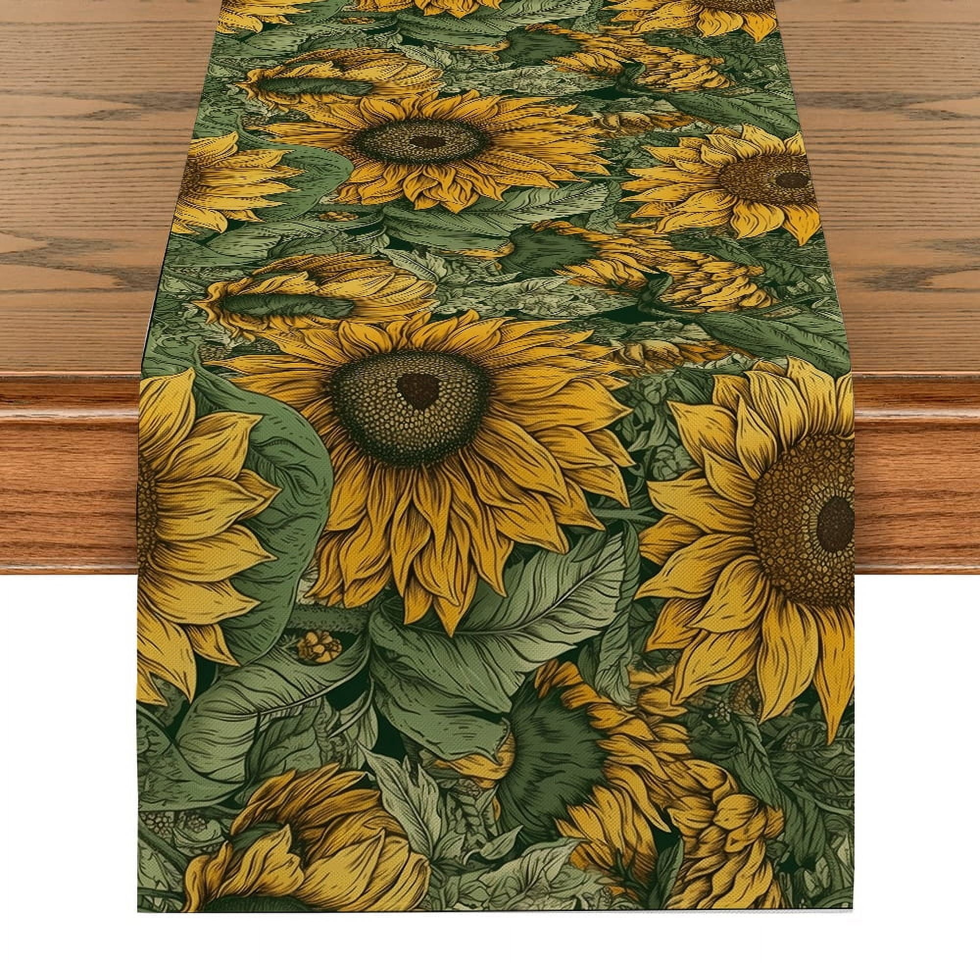 Sunflower Plants Flower Watercolor Table Runners Dresser Table r ...