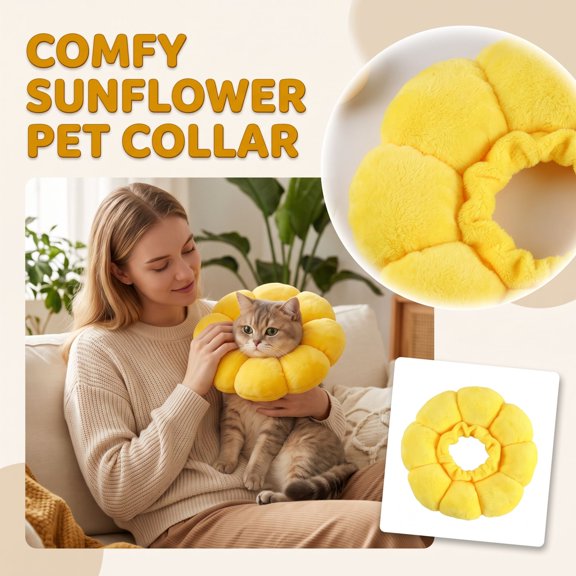 Sunflower Plush Pet Collar for Dogs & Cats, Soft Floral Elizabethan Neck Cone for Grooming