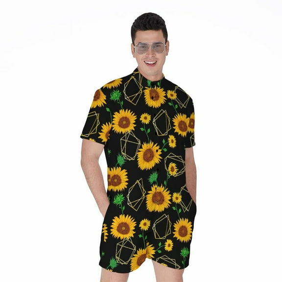 Sunflower Polygonal Pattern Short Sleeve Men'S Rompers Casual Summer Jumpsuits Outfit