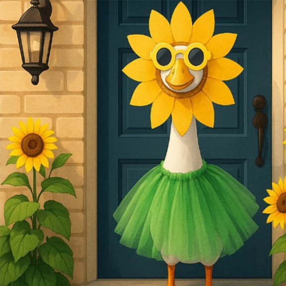 romoty Sunflower Porch Goose Outfit, 3-Piece Set Goose Clothes for Outdoor Garden Decoration, Housewarming Gift and Commemorative Keepsake for Lawn Goose Enthusiasts