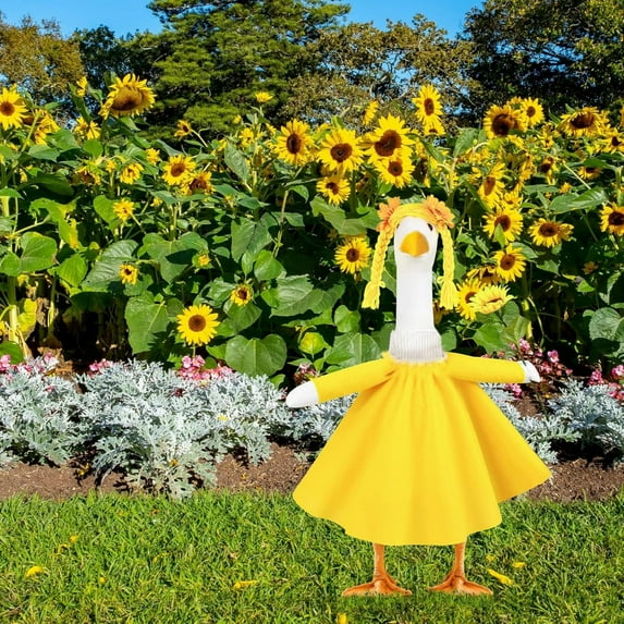 Sunflower Porch Goose Outfit, Cute & Fun 23in Lawn Goose Clothes, Fits Standard Plastic or Concrete Geese, Outdoor Patio Yard Garden Decoration, Yellow, Durable Polyester Costume