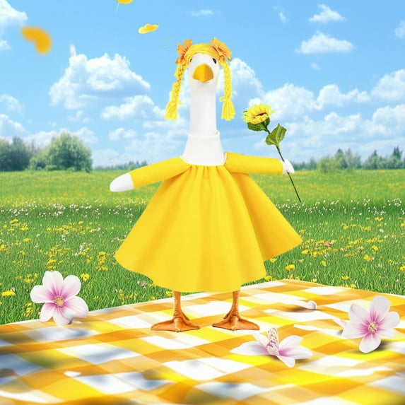 Sunflower Porch Goose Outfits,3 Pcs/Set Yard Goose Statue Clothes for 23" Statue Patio Lawn Garden Decoration