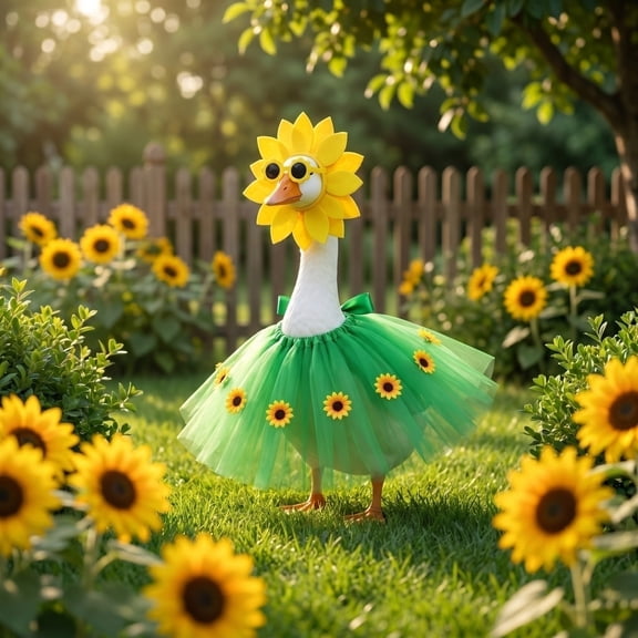 Sunflower Porch Goose Outfits for 23 Inch Lawn Goose, Summer Goose Outfit Set with Headpiece, Skirt, Outdoor Garden Yard Patio Decoration