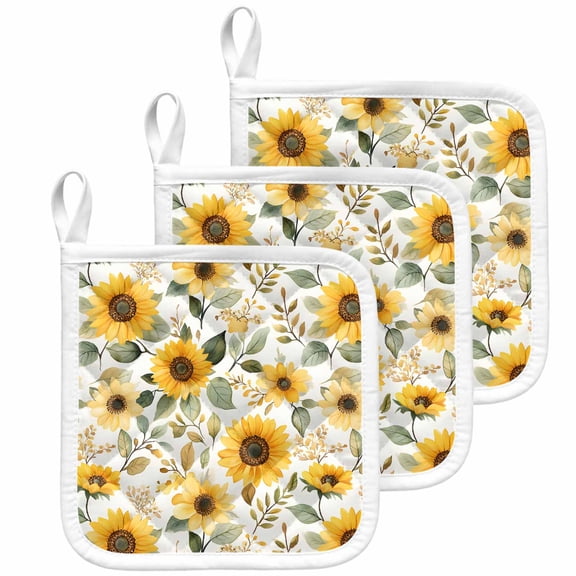 Sunflower Pot Holders for Kitchen Heatproof Potholder, 3 Pack Farmhouse Spring Summer Botanical Hot Pads Multipurpose Oven Pads Cloth Potholders Trivet for Cooking Baking