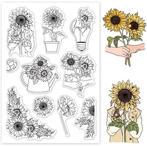 Sunflower Potted Background Clear Stamps Spring Theme Transparent Stamps Flowers and Leaves Silicone Clear Stamp Seals