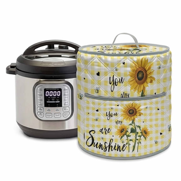 Sunflower Pressure Cooker Cover You Are My Sunshine Floral Bee Yellow Buffalo Plaid Dust Cover for Kitchen Appliances with Top Handle & Storage Pockets, Fits 6 Quart Instant Pot, Air Fryer, Crock Pot