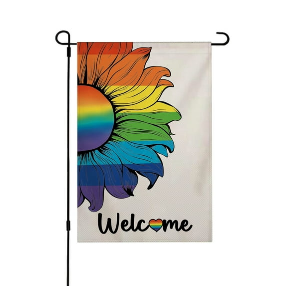 Sunflower Pride Garden Flag Outdoor Vertical Double Sided LGBTQ Welcome Progress Yard Flag 12x18 Inch for Lesbian Gay Bisexual Transgender Pansexual Small Flags Decorations Farmhouse Outside Decor