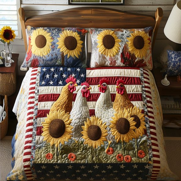 Sunflower Pride Quilted Bedding Set , 3-Piece Bedding Set