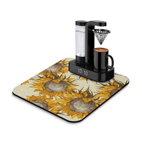 Sunflower Print Absorbent Coffee Mat - Multi-Purpose Drying Pad for Coffee Machine, Non-Slip Farmhouse Floral Design
