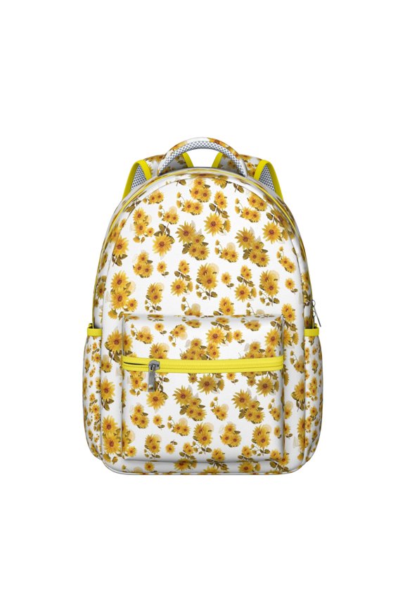 "Sunflower Print Backpack for Women - Trendy Floral Design School Bag with Laptop Sleeve, Water-Resistant Material, Large Capacity Perfect for College Books and Notebooks Organization"