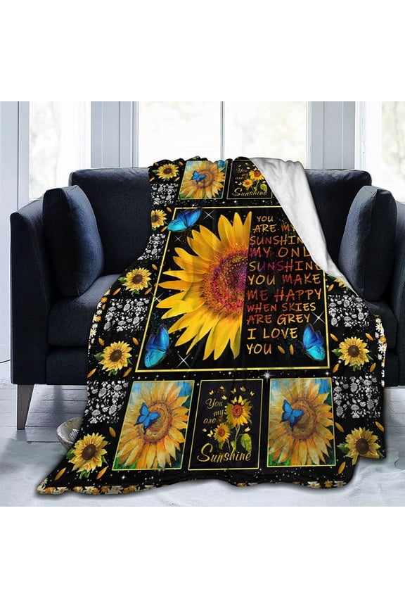 Sunflower Print Blanket Butterfly Throw Blanket Ultra-Soft Flannel Blanket for Couch Sofa Bed for Teens Adults 50" x 40"