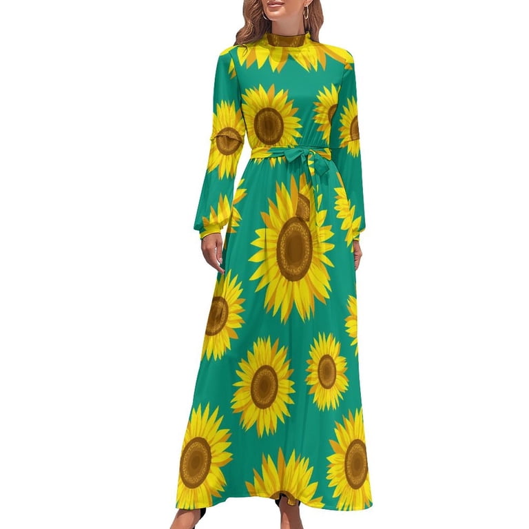 Sunflower Dresses For Women Women's Summer Sunflower Print Maxi Dress -  Loose Fit With Pockets & Flowy Design Boho Sunflower Print Dress