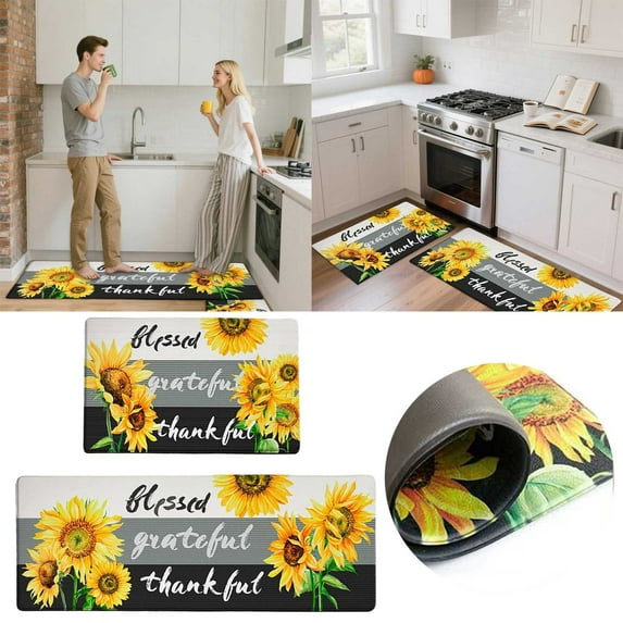 Sunflower Print Kitchen Carpet Set - Washable Cushioned Comfort Mats for Kitchen, Entryways & More(40X60cm+40X120cm)