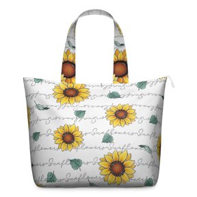 Sunflower Print Lightweight Shoulder Bag - Zippered Weekender Tote with Side Pockets, Rustic Farmhouse Theme, Perfect for Daily Use & Travel