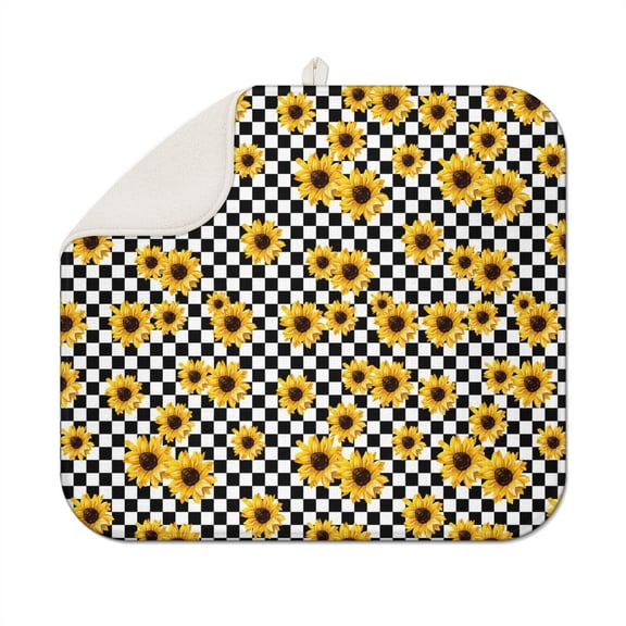 Sunflower Print Microfiber Dish Mat for Kitchen Sink Area, Foldable Counter Drying Pad, Absorbent Rack Mat with Floral Design, 16x18 Inch