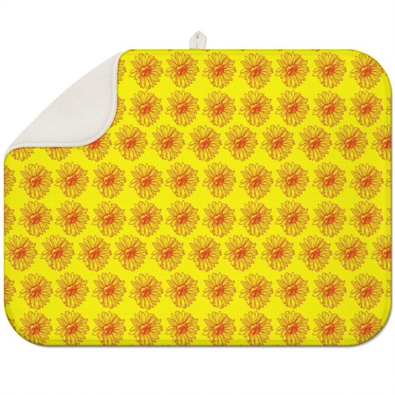 Sunflower Print Microfiber Kitchen Dish Drying Pad, 18x24 Inch Foldable Rack Mat, Absorbent Floral Mat for Sink or Counter