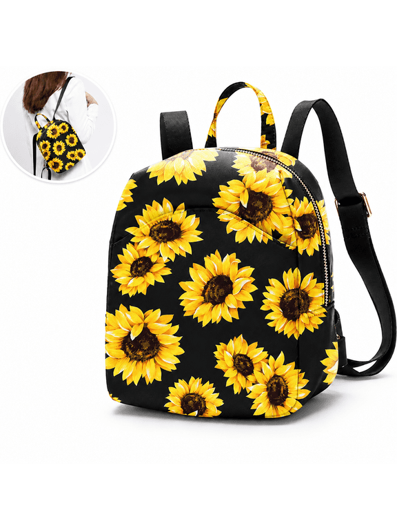 Sunflower Print Mini Backpack for Women, Cute Small Backpack Purse, Lightweight Fashion Daypack with Adjustable Straps