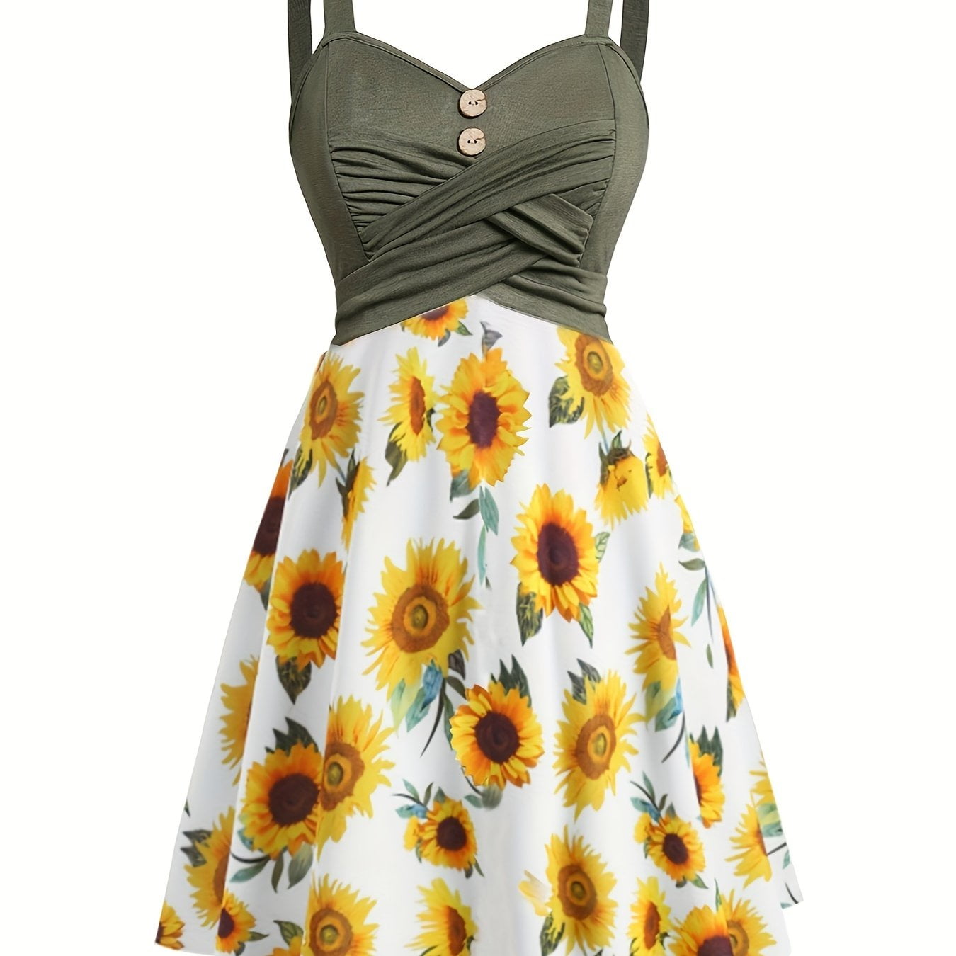Sunflower Print Patchwork Tank Dress Vintage Button Detail Crisscross Front Sleeveless Dress Women's Clothing - Walmart.com Sunflower Print Patchwork Tank Dress Vintage Button Detail Crisscross Front Sleeveless Dress Women's Clothing - Walmart.com
