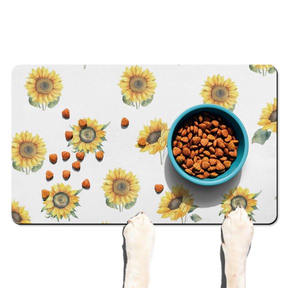 Sunflower Print Pet Feeding Mat, Absorbent Waterproof Non-Slip Dog Food Mat for Dogs and Cats