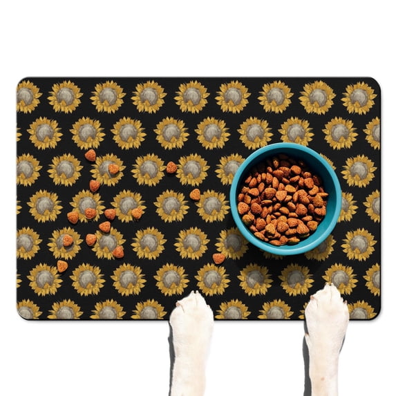 Sunflower Print Pet Feeding Mat, Durable Waterproof Absorbent Non-Slip Dog Food Mat Quick Dry