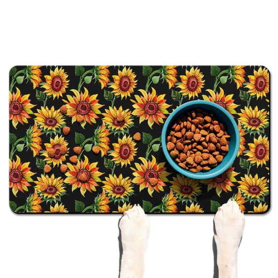 Sunflower Print Pet Feeding Mat, Durable Absorbent Non-Slip Dog Food Mat Quick Dry
