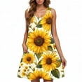 thumbnail image 1 of Sunflower Print Sleeveless Dress for Women Casual Scoop Neck A-Line Summer Dress with Pockets Floral Sundress, 1 of 4