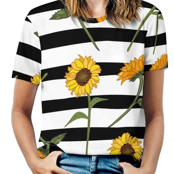 Sunflower Print T-Shirt Yellow Flowers Harajuku T Shirts Short Sleeve Casual Tshirt Summer Graphic Tees Big Size