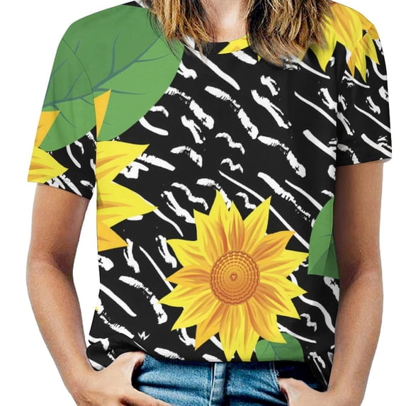 Sunflower Print T-Shirt Yellow Flowers Harajuku T Shirts Short Sleeve Casual Tshirt Summer Graphic Tees Big Size