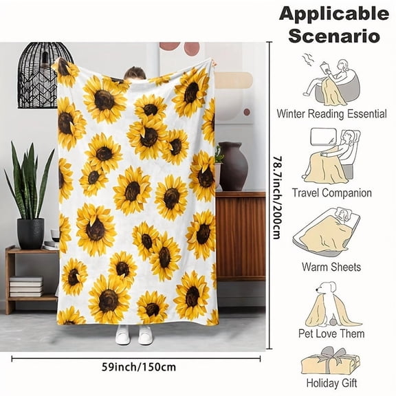 Sunflower Printed Fleece Blanket: Soft Warm and Comfortable for Winter Reading Travel or as a Pet's Cozy Bed Perfect for All Seasons and Suitable for Allergies