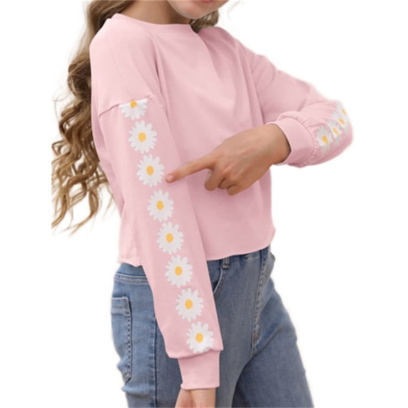 Sunflower Printing Kids Crop Hoodies Children Casual Round Neck Sweatshirt