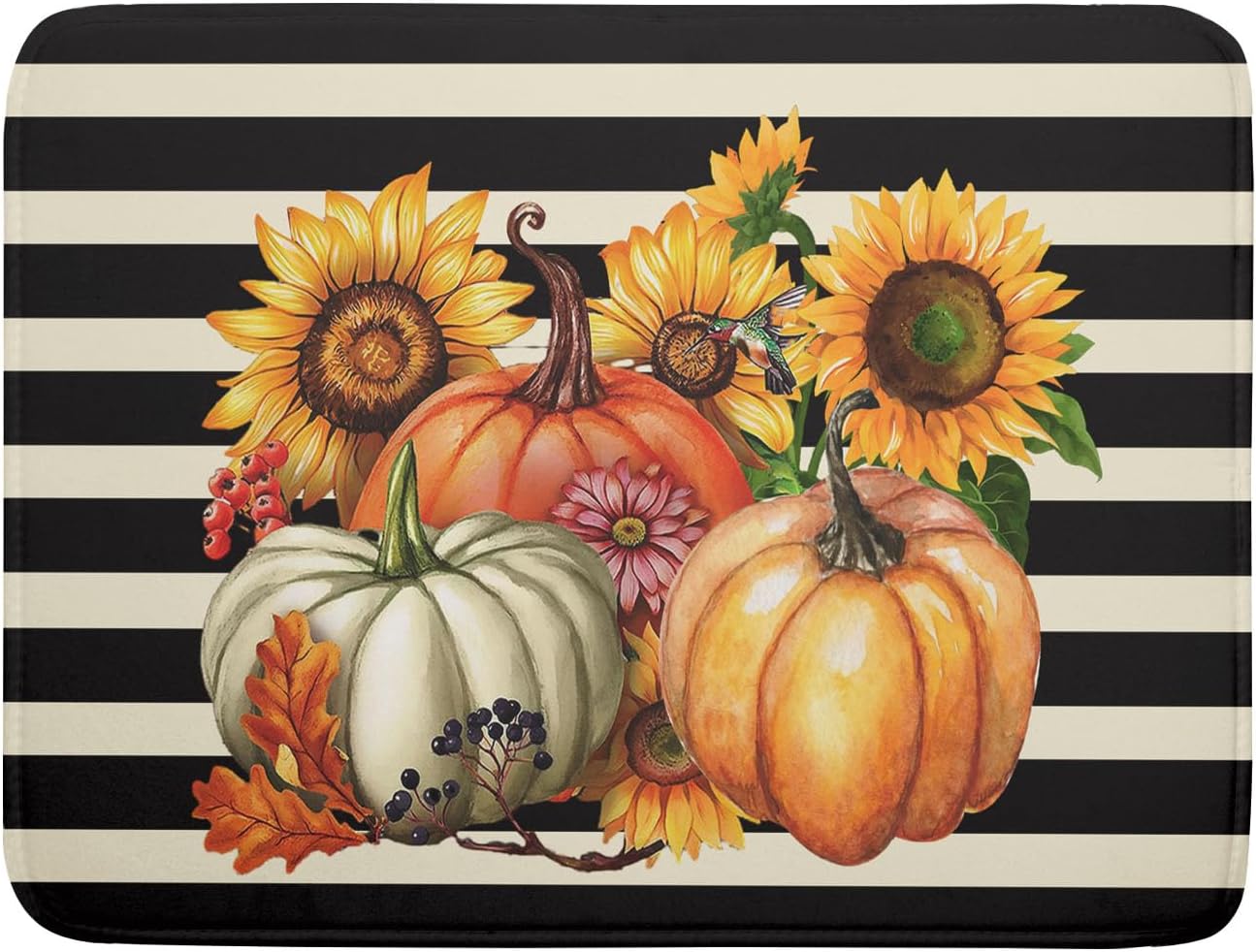 Hello Fall Dish Drying Mat - Rustic Pumpkin Floral Absorbent Pad For Kitchen Counter, 16x18 Inch