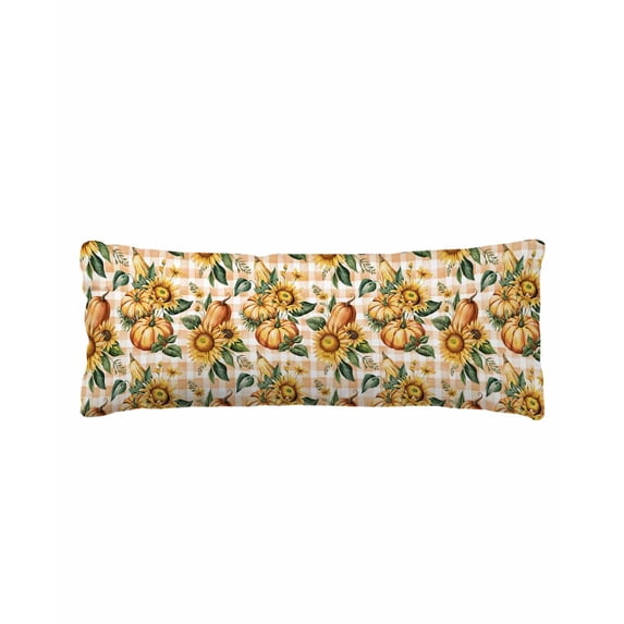 Sunflower Pumpkins Body Pillow Cover 20 x 54 Inch Decorative Pillow Cover Fall Botanical Leaves Orange Check Lumbar Pillowcase Seasonal Rectangle Cushion Case for Couch Sofa Bed Living Room