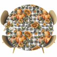 thumbnail image 1 of Sunflower Pumpkins Round Tablecloth 45-54 Inch Round Fitted Table Cloth with Elastic Edge, Fall Botanical Leaves Black Check Waterproof Table Cover Protector for Outdoor Picnic Party Dining, 1 of 6