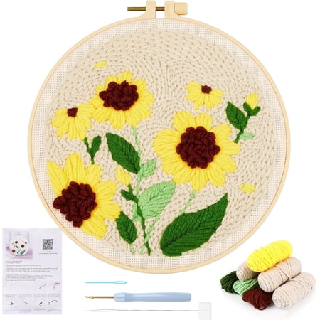 Punch Needle Kits for Beginners with Embroidery Hoop Sunflower Punch Needle Starter Craft Set Easy for Adults Beginners Festival Gift Home Decoration