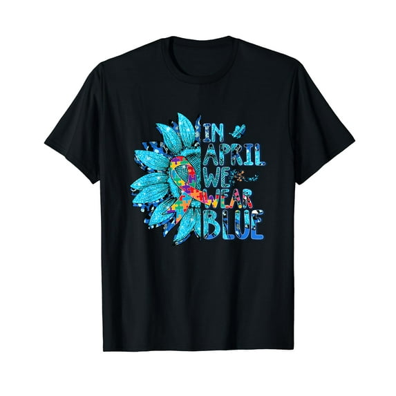 Sunflower Puzzle In April We Wear Blue Autism Awareness T-Shirt