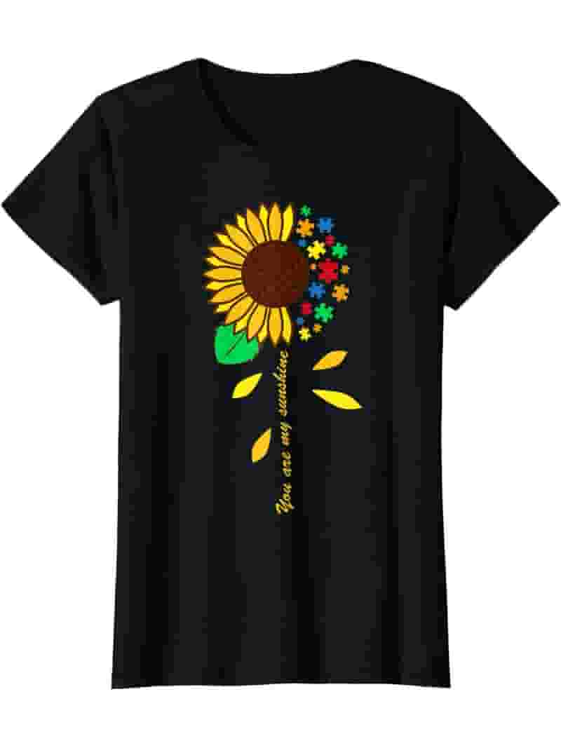 Sunflower Puzzle Piece Inspirational Gift T-Shirt fo Women O Sunflower Puzzle Piece Inspirational Gift T-Shirt fo Women O