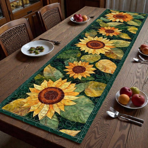 Sunflower Quilt Table Runner Yellow Floral Table Runner Farmhouse Dining Table Decor Quilted Summer Autumn Runner