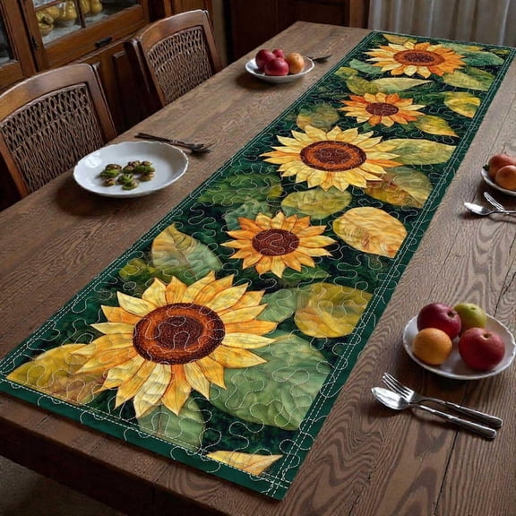 Sunflower Quilt Table Runner Yellow Floral Table Runner Farmhouse Dining Table Decor Quilted Summer Autumn Runner