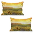 thumbnail image 1 of Sunflower Quilted Pillowcover Set of 2, Landscape a Golden Yellow Field and Distant Hill Sunset Colors Agriculture, Standard Queen Size Pillow Cover for Bedroom, 30" x 20", Orange Yellow, by Ambesonne, 1 of 1