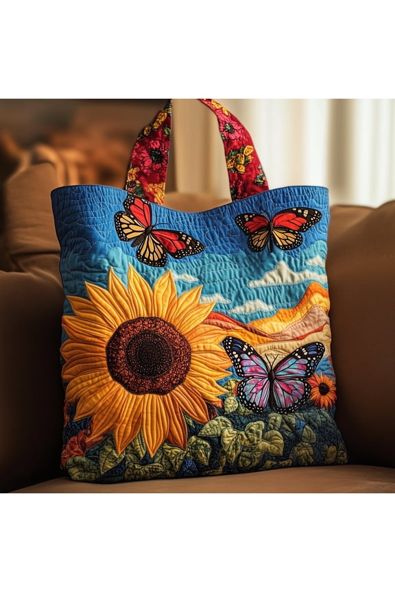Sunflower Quilted Tote Bag, Floral Print Everyday Tote, Everyday Essentials Bag, Floral Gift for Her