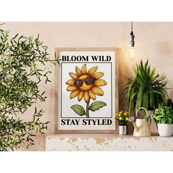 Sunflower Quote Retro Cartoon Wall Art Decor Unframed Paper Print