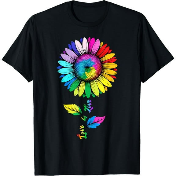 Sunflower Rainbow Flag LGBT Gay Lesbian Pride T-Shirt Tops Tee