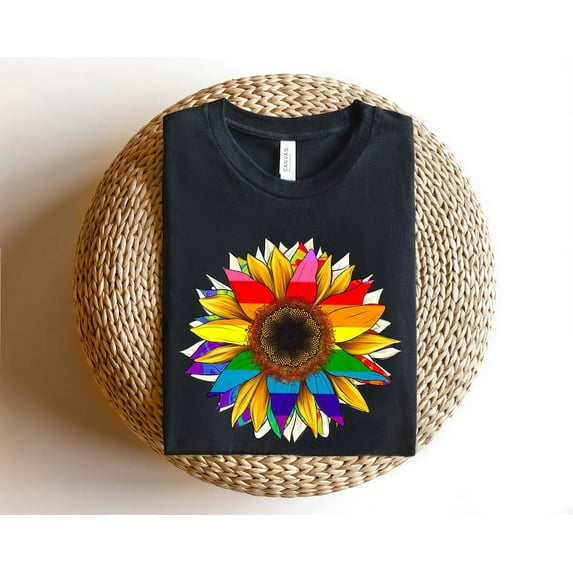 Sunflower Rainbow T-Shirt, Colorful LGBTQ Pride Flower Shirt, Rainbow Pride Tee