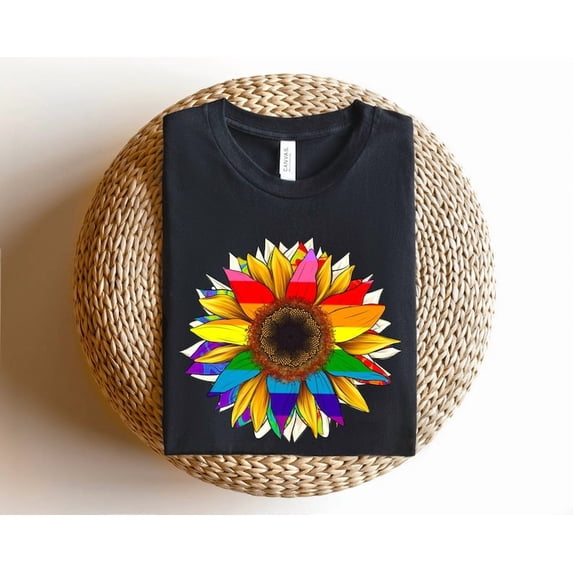 Sunflower Rainbow T-Shirt, Colorful LGBTQ Pride Flower Shirt, Rainbow Pride Tee