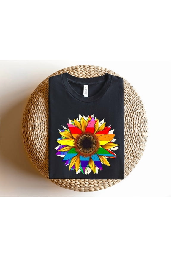 Sunflower Rainbow T-Shirt, Colorful LGBTQ Pride Flower Shirt, Rainbow Pride Tee