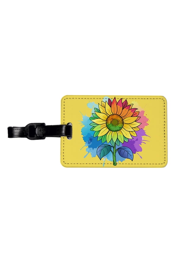 Sunflower Rainbow Watercolor Faux Leather Travel Luggage Tag