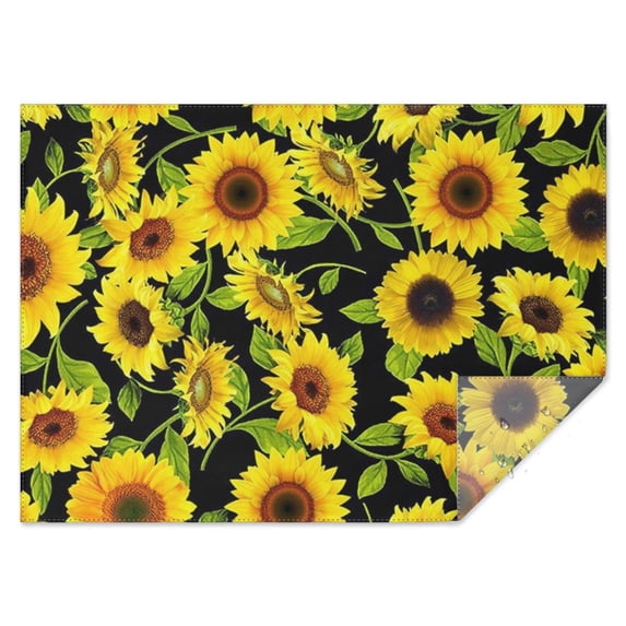 Black Green Leaf Sunflower Pattern Rectangle Tablecloth 60"x84",Waterproof Polyester Rectangle Table Cloth, Wipeable Spillproof Polyester Tablecloth for Dining, Camping, Indoor and Outdoor