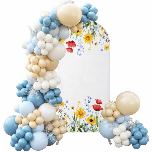 Sunflower Red Blue Flower Arch Backdrop Cover 7.2 ft 2 Sided Wedding Arch Covers Stretchy Backdrop Round Top for Birthday, Party, Baby Shower Decorations