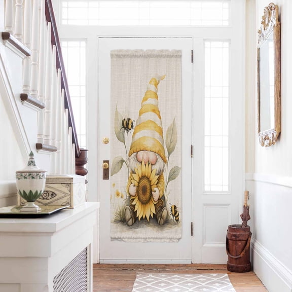 Sunflower Retro Door Curtains for Door Window, French Sidelight Front Back Door Curtains With Tieback, Yellow Gnomes Bee Beige Vintage Art Kitchen Rod Pocket Drapes Panel, 25"x72"